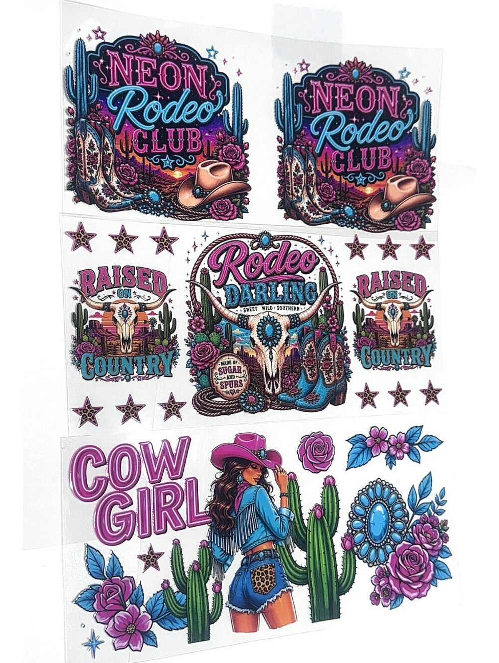3 Cowgirl Western Cup Wraps 16 oz Libbey Glass Tumbler Stickers UV DTF Set